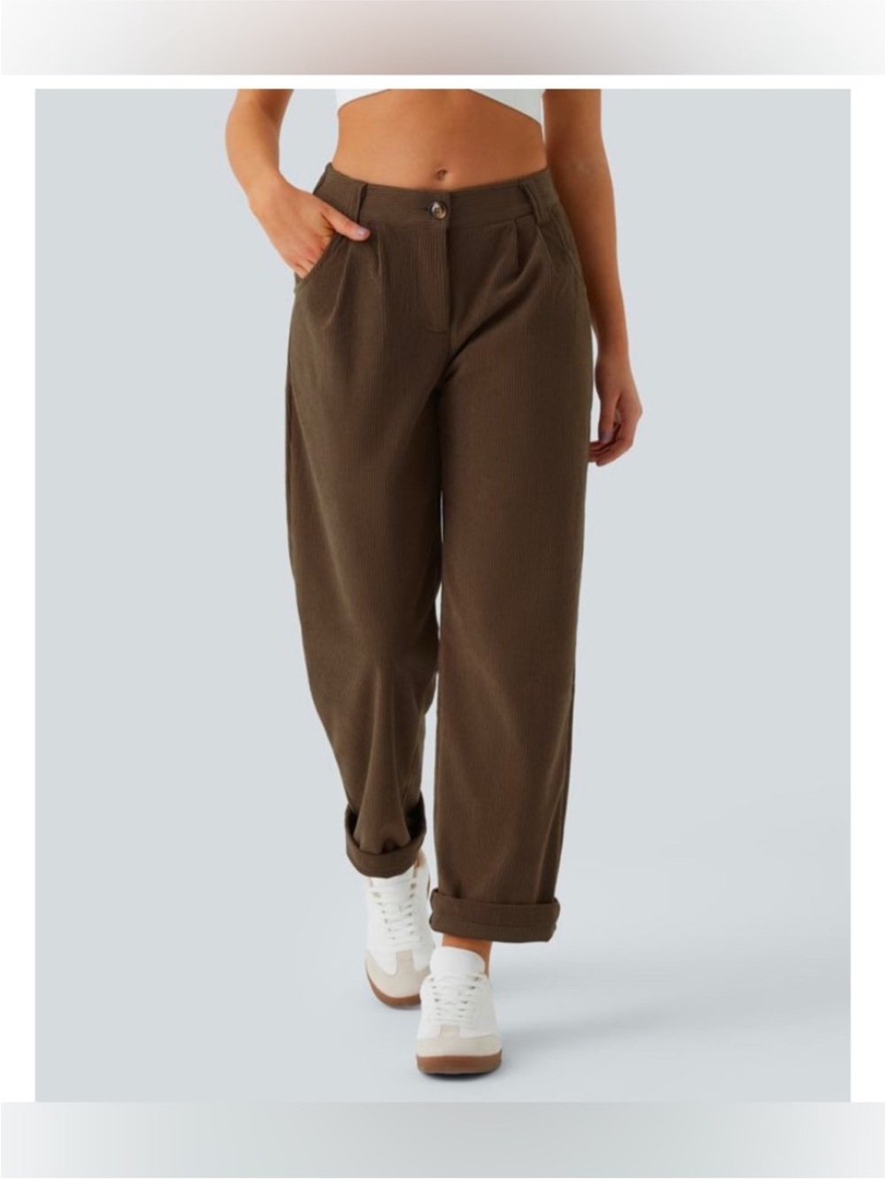 NWT HALARA AuraCord Cloud Wide-Leg High-Rise Pants in Dark Brown SIZE XL